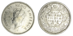 George VI King Emperor, Half Rupee - 1938