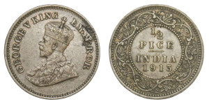 George V King Emperor, 1/2 PICE -1913 # Lot 3