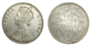 Victoria Queen, One Rupee - 1862 ( 0/10 Dot )