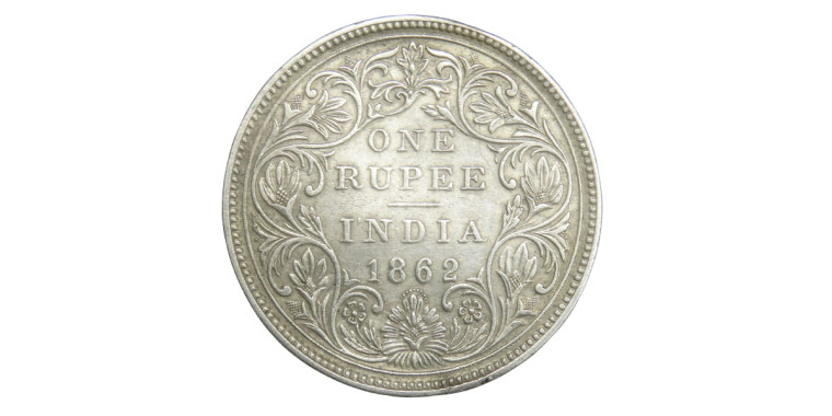 Victoria Queen, One Rupee - 1862 ( 0/10 Dot )