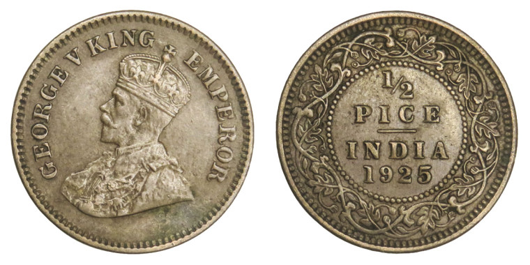 George V King Emperor, 1/2 PICE - 1925 # Lot 9