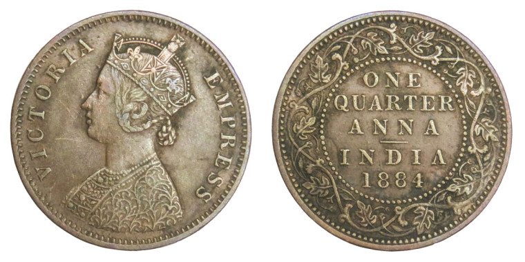 Victoria Empress, One Quarter Anna -1884 # lots 15