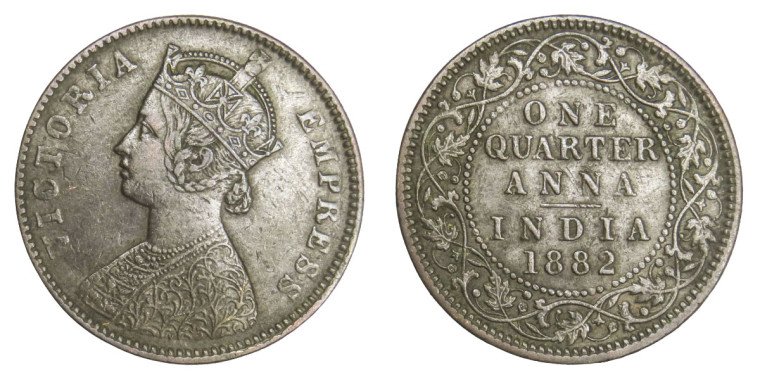 Victoria Empress, One Quarter Anna - 1882 # lots 28