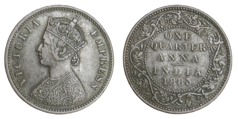 Victoria Empress, One Quarter Anna -1883 # lots 27