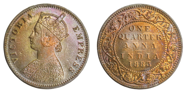 Victoria Empress, One Quarter Anna -1883 # lots 28