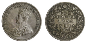 George V King Emperor, One Quarter Anna - 1931 # Lot 6