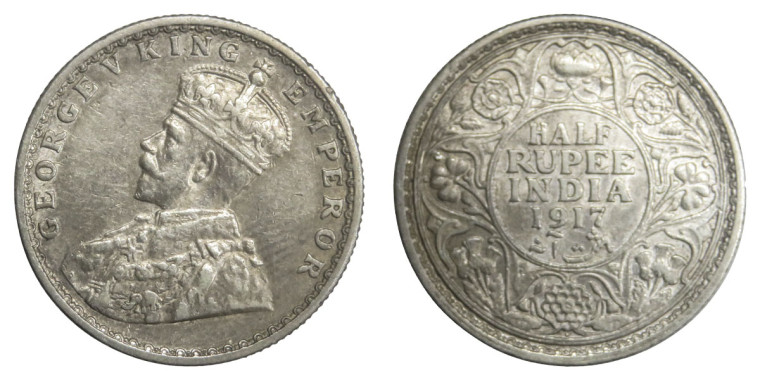 George V King Emperor, Half Rupee - 1917