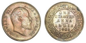 Edward VII King, One Quarter Anna - 1908 # Lot 4