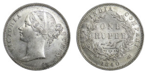 Victoria Queen, One Rupee - 1840 # Lot 17