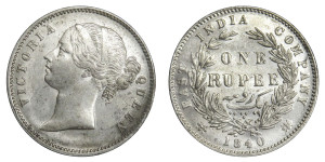 Victoria Queen, One Rupee - 1840 # Lot 22