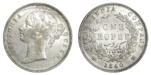 Victoria Queen, One Rupee - 1840 # Lot 23