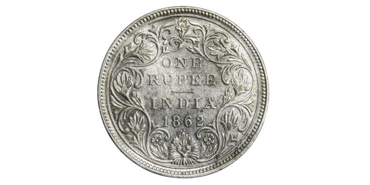 Victoria Queen, One Rupee - 1862 # Lot 2 ( 0/10 Dot )