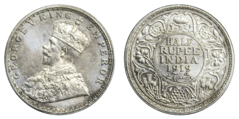 George V King Emperor, Half Rupee - 1919