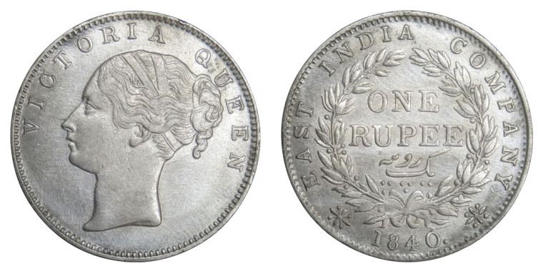 Victoria Queen, One Rupee - 1840, Continuous Legend