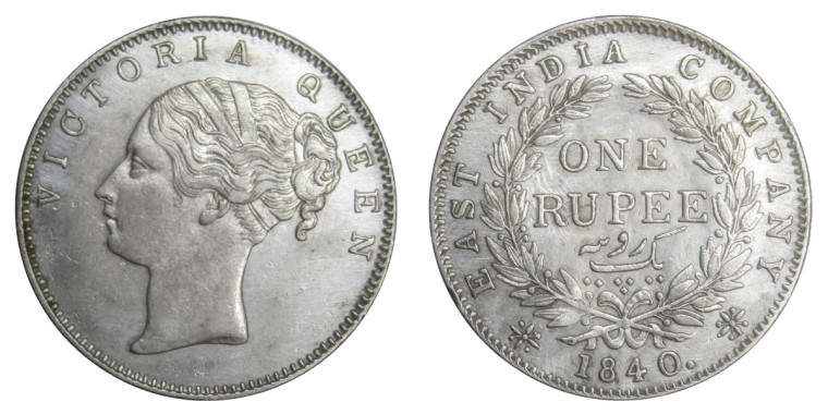 Victoria Queen, One Rupee - 1840, Continuous Legend # 4