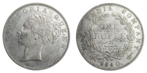 Victoria Queen, One Rupee - 1840, Continuous Legend # 7