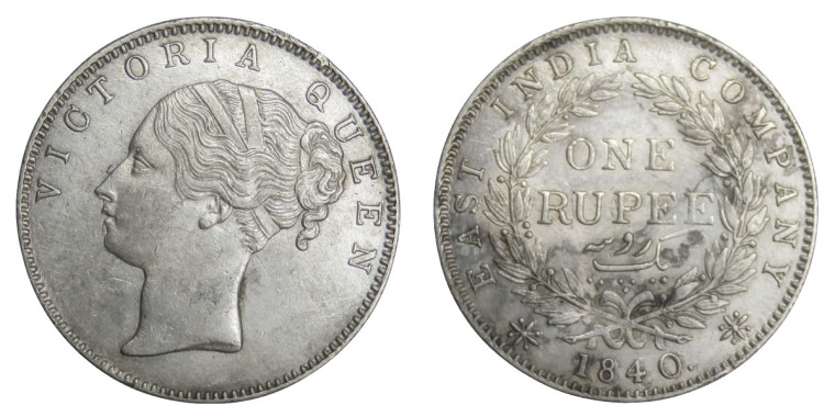 Victoria Queen, One Rupee - 1840, Continuous Legend # 10