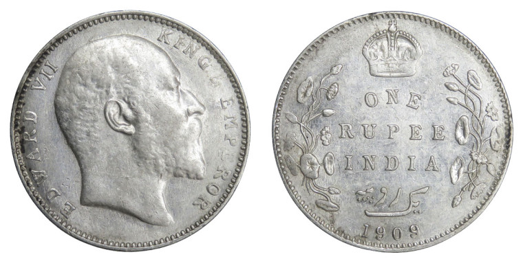 Edward VII King & Emperor, One Rupee - 1909 # Lot 7