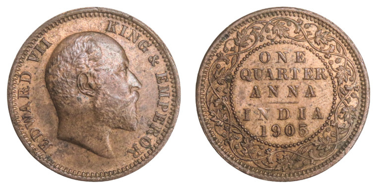 Edward VII King & Emperor, One Quarter Anna - 1905 # Lot 8