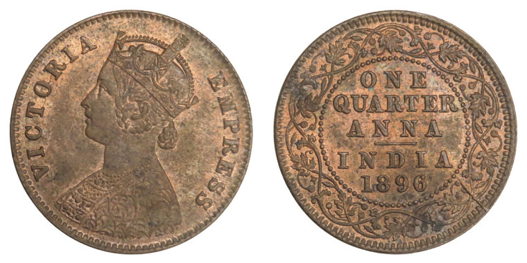 Victoria Empress, One Quarter Anna-1896 # lots 13