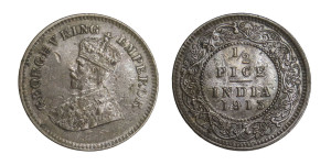 George V King Emperor, 1/2 PICE -1913 # Lot 5