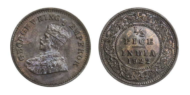 George V King Emperor, 1/2 PICE -1922