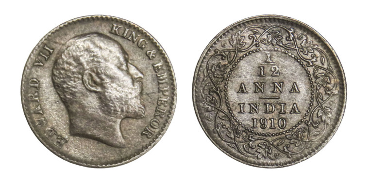 Edward VII King Emperor, 1/12 Anna - 1910 # Lot 3