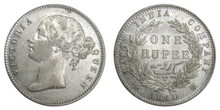 Victoria Queen, One Rupee - 1840 # 29