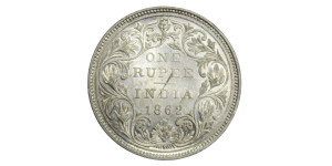 Victoria Queen, One Rupee - 1862 # 3 ( 0/10 Dot )