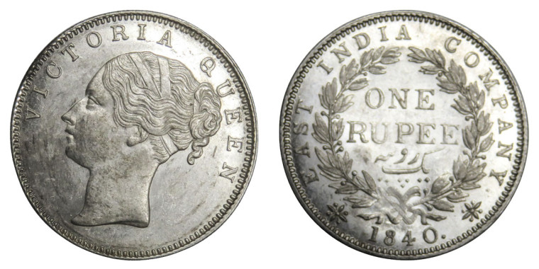 Victoria Queen, One Rupee - 1840 # 32