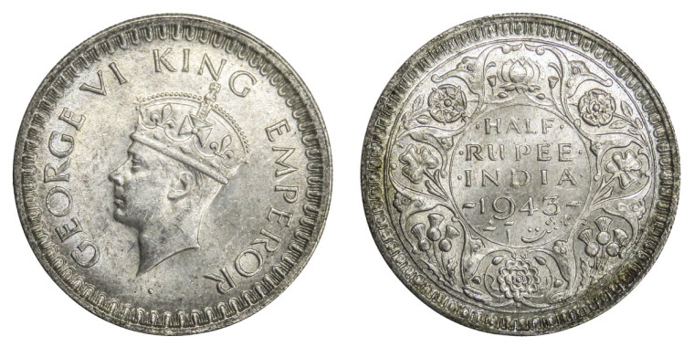 George VI King Emperor, Half Rupee - 1943