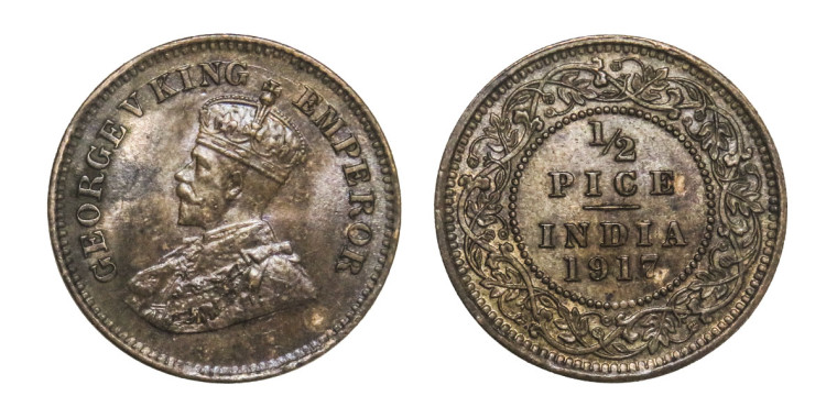 George V King Emperor, 1/2 PICE -1917 # Lot 3