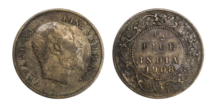 Edward VII King Emperor, 1/2 PICE - 1908 # Lot 4