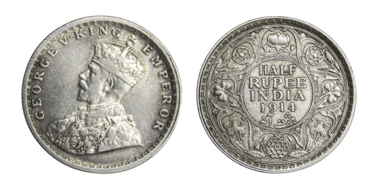 George V King Emperor, Half Rupee - 1914