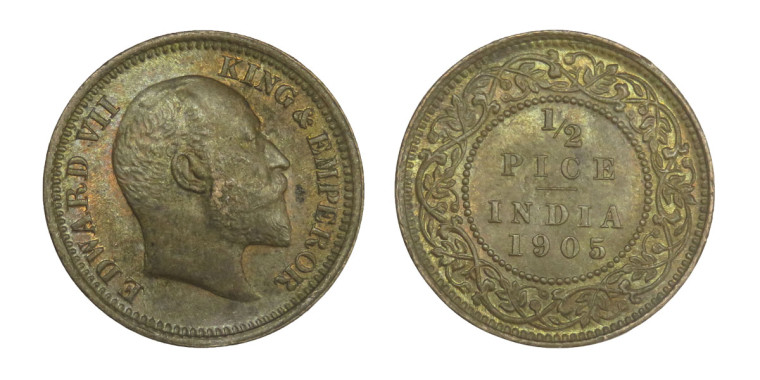 Edward VII King & Emperor, 1/2 PICE -1905