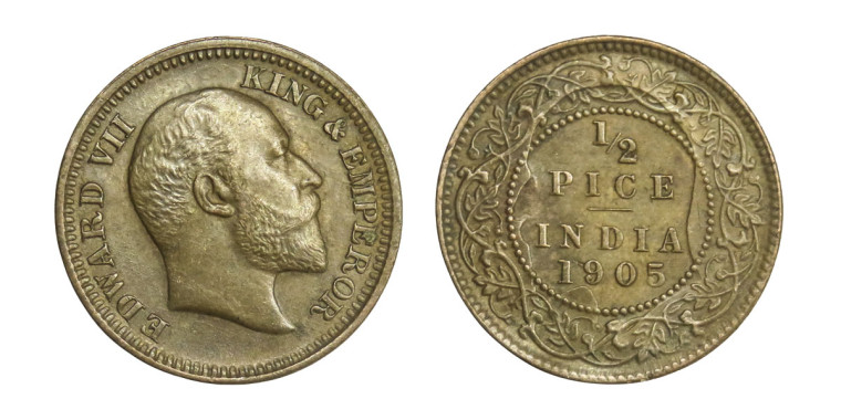 Edward VII Ghost Emperor, 1/2 PICE -1905 # 11