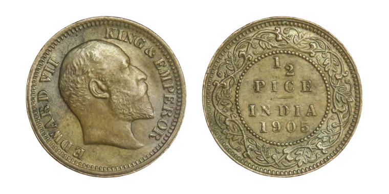 Edward VII King & Emperor, 1/2 PICE -1905 # 12