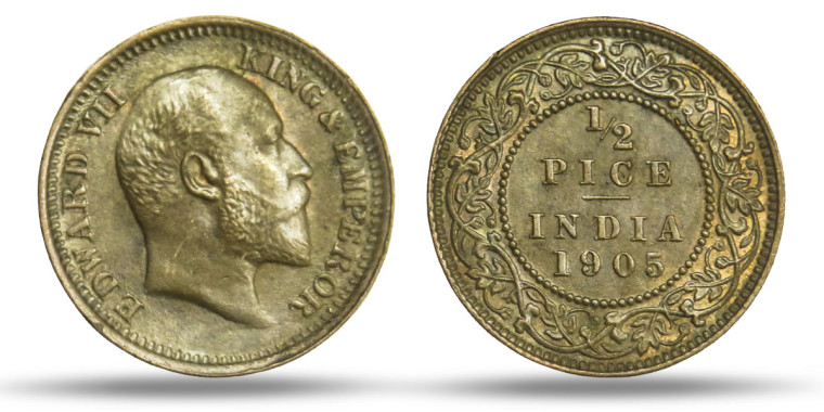 Edward VII Ghost Emperor, 1/2 PICE -1905 # 13