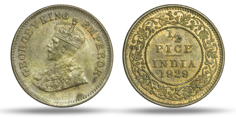 George V King Emperor, 1/2 PICE -1929 # 2