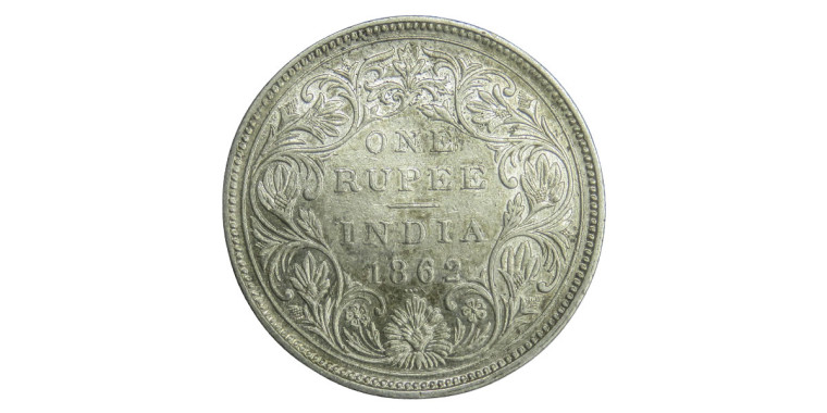 Victoria Queen, One Rupee - 1862 - 0/3 DOT