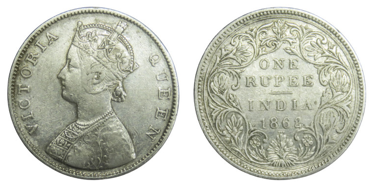 Victoria Queen, One Rupee - 1862 # 3-  0/3 DOT