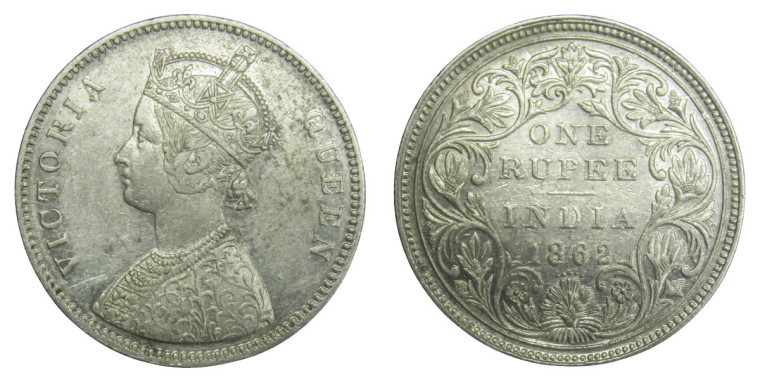 Victoria Queen, One Rupee - 1862 - 0/5 DOT