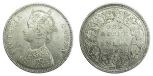 Victoria Queen, One Rupee - 1862 # 2 - 0/5 DOT