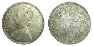 Victoria Queen, One Rupee - 1862 # 2 - 0/4 DOT