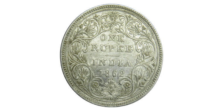 Victoria Queen, One Rupee - 1862 # 2 - 0/4 DOT