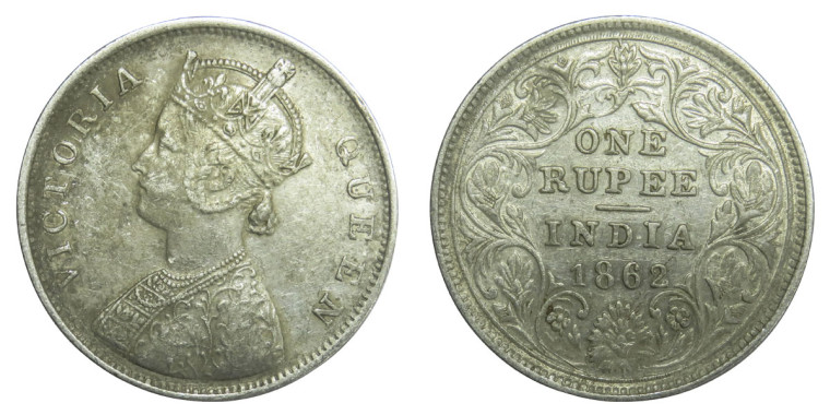 Victoria Queen, One Rupee - 1862 # 5