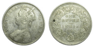 Victoria Queen, One Rupee - 1862 # 5 -  0/3 DOT