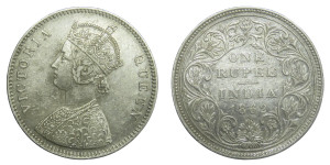 Victoria Queen, One Rupee - 1862 # 3 - 0/5 DOT