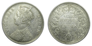 Victoria Queen, One Rupee - 1862 # 3 - 0/4 DOT