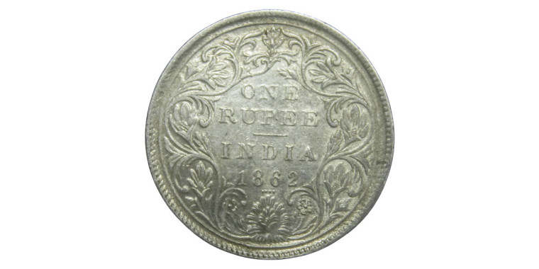 Victoria Queen, One Rupee - 1862 # 3 - 0/4 DOT